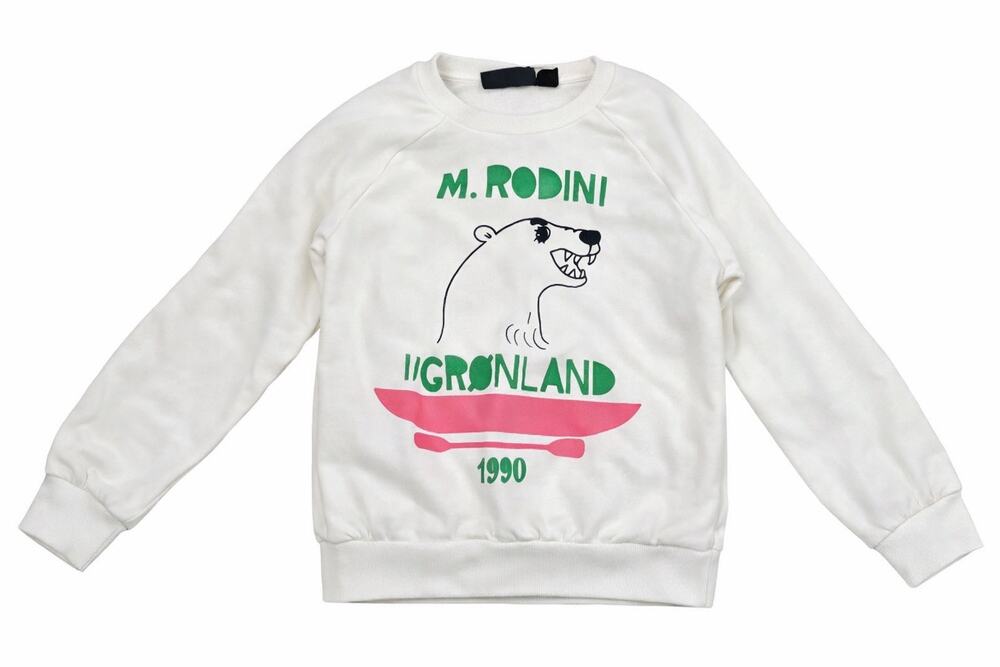 Mini Rodini Kids Girl White Polar Bear Print Crew Neck Sweater Sweatshirt 8-9 YO